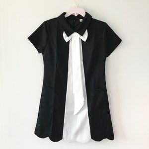 Black/White Scalloped Bow Tie Ribbon Dress NWOT